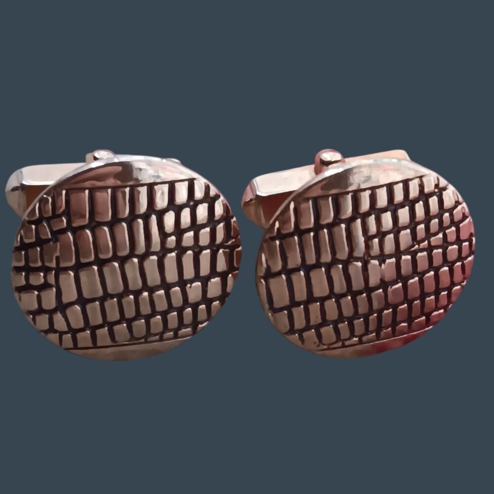 Vintage Estate Cufflinks MCM Reptil Lizard Embossed Gold-Toned Textured